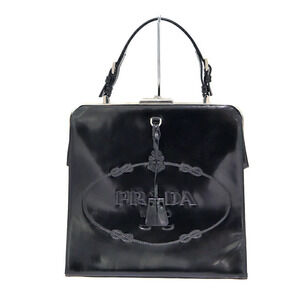 Prada Embossed Logo Handbag Enamel Black